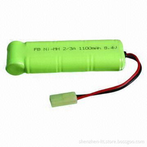 NiMH 2/3A x 1,100mAh Rechargeable Battery Pack with UL/CE/RoHS Marks, 8.4V Voltage, Long Life Cycle